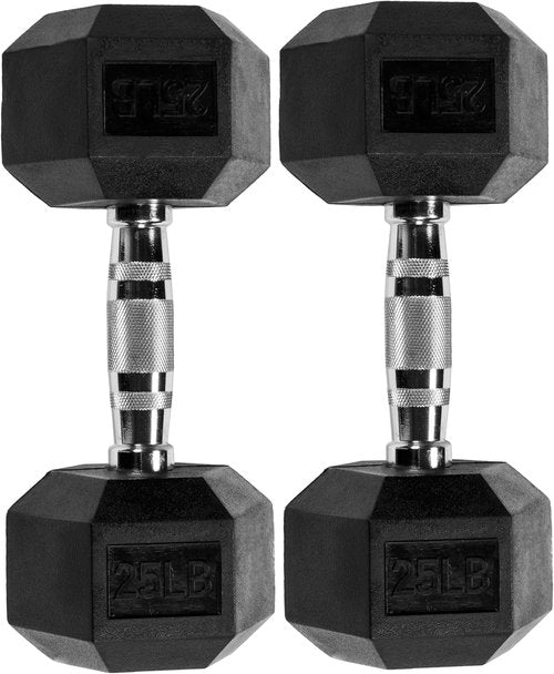 Fitvids Hex Dumbbells - Rubber Coated Hand Weights for Home Gym | 5-50 LB Pair for Versatile Workouts