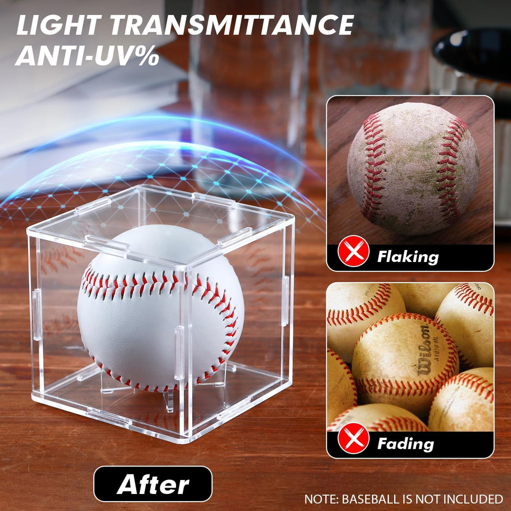 Skiennix Baseball Display Case - 12 Pack UV-Blocking Acrylic Holder for Signed Baseballs | 3.2 Inch Cube