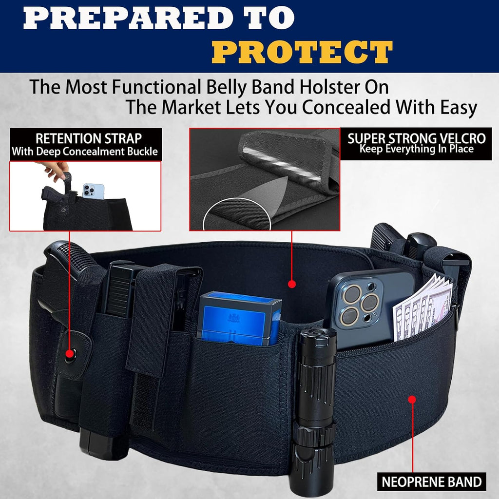 Skiennix Belly Band Holster - Concealed Carry for 2 Guns | Adjustable Tactical Waistband, Fits S&W, Glock, Ruger