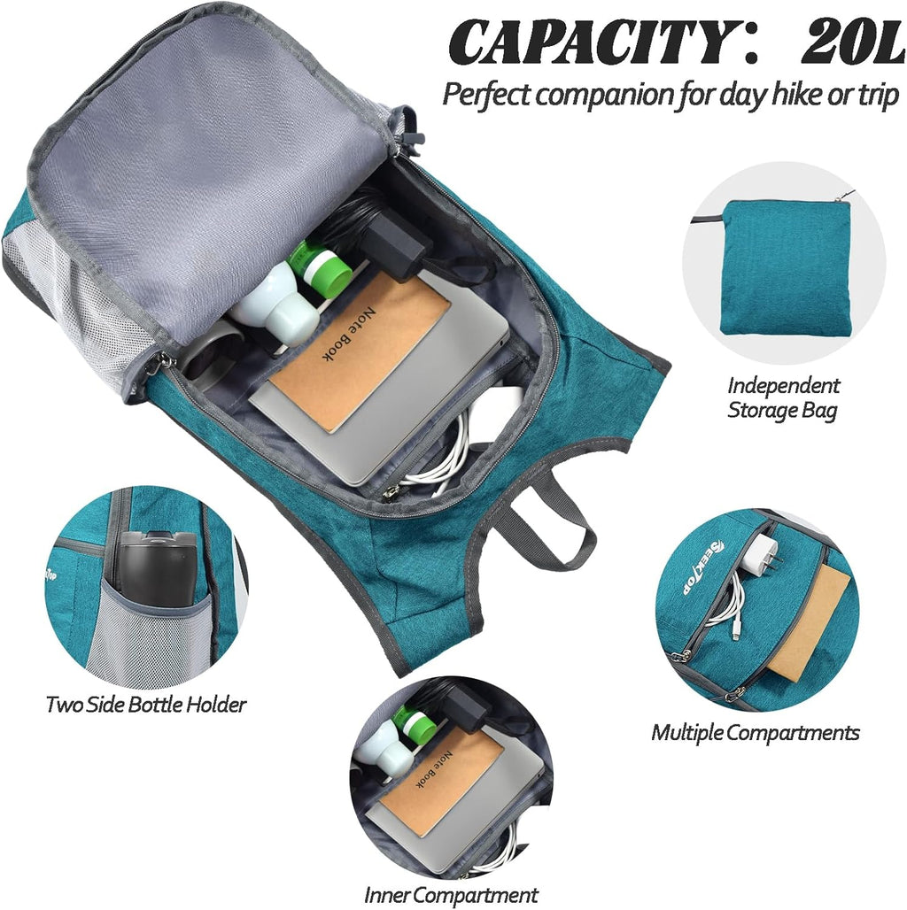 Seektop 20L Hiking Backpack - Ultra Lightweight Waterproof Travel Bag | Foldable Day Pack for Outdoor Adventures