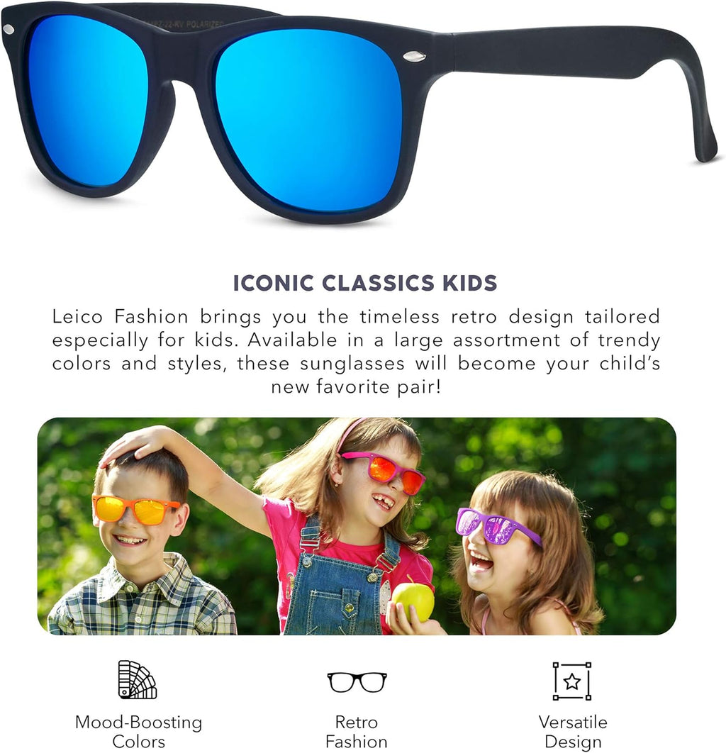 Skiennix Kids Polarized Retro Sunglasses - Shatterproof UV Protection for Ages 3-12