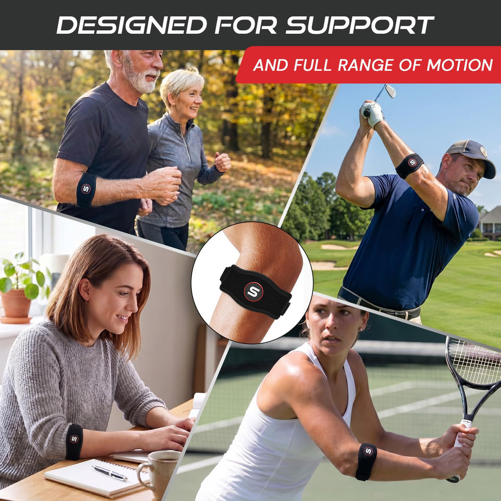 Sleeve Stars Tennis Elbow Brace for Men & Women, Elbow Brace for Tendonitis, Tennis Elbow Strap, Golfers Elbow Brace, Elbow Support Wrap for Tennis Elbow Relief, Fits 9"-23" (Single/Black)