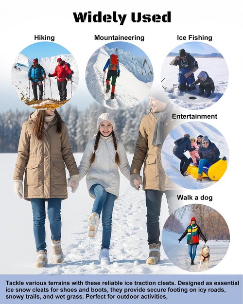 White Translucent Ice Cleats with 10 Steel Spikes,Crampons for Shoes and Boots,Anti Slip Crampons for Hiking,Snow & Ice Walking,Climbing,Jogging,Ice Fishing (Large)