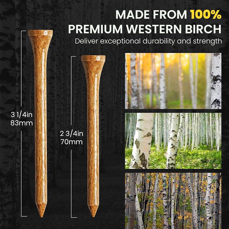 Brown 2 3/4 Inch Wood Golf Tees 50 Pack - 5x Stronger, Height Marker