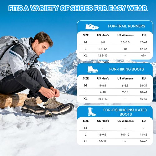 Ice Cleats for Shoes and Boots 32-Spike Stainless Steel Anti-Slip Crampons,Microspikes for Hiking (Large)