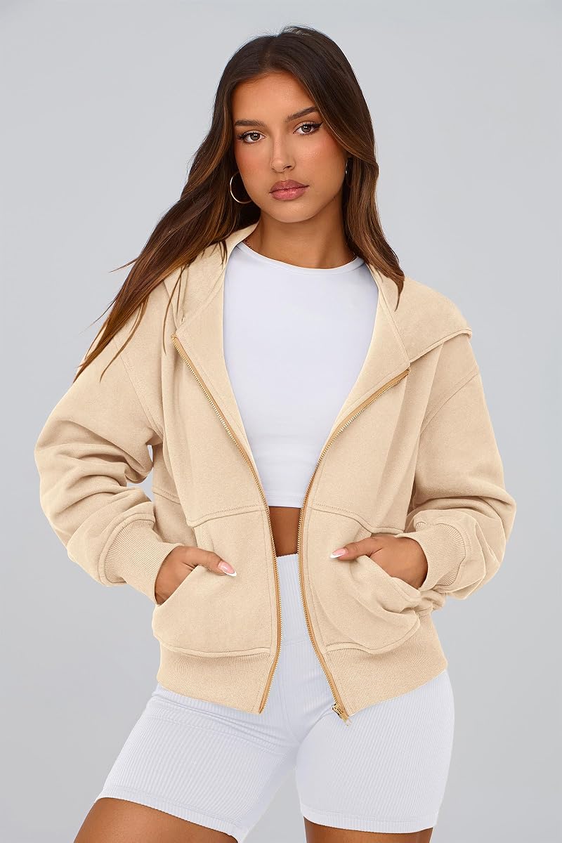 Apricot Small Zip Up Hoodie for Women - Fleece-L lined Sweatshirt, Pockets