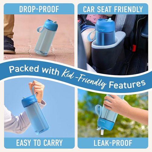Bentgo Kids Water Bottle - Leak-Proof, Durable BPA-Free Tritan | 15 oz. Cup for Ages 3+ (Blue)