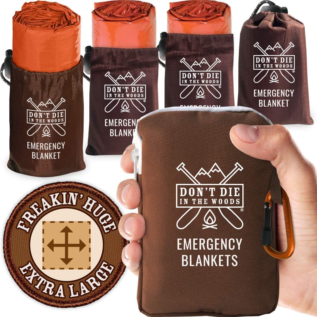 Skiennix Emergency Blankets - Extra Large Thermal Mylar Space Blankets | 4-Pack for Outdoor Survival (Orange)