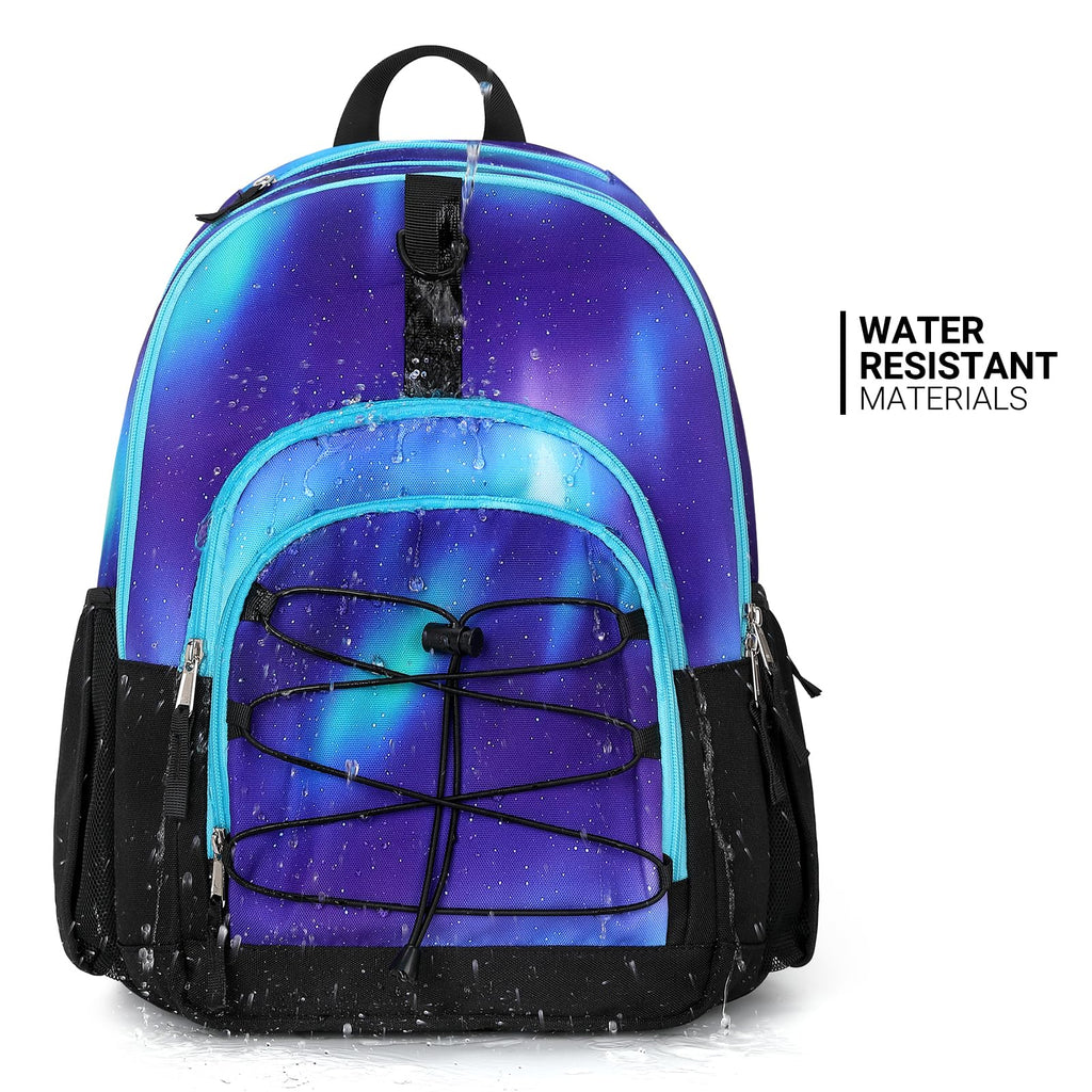 ZORFIN Backpack for School, Travel: Bookbag for Girls Boys - Kids Backpack with Multi Compartments - Night Aurora Blue