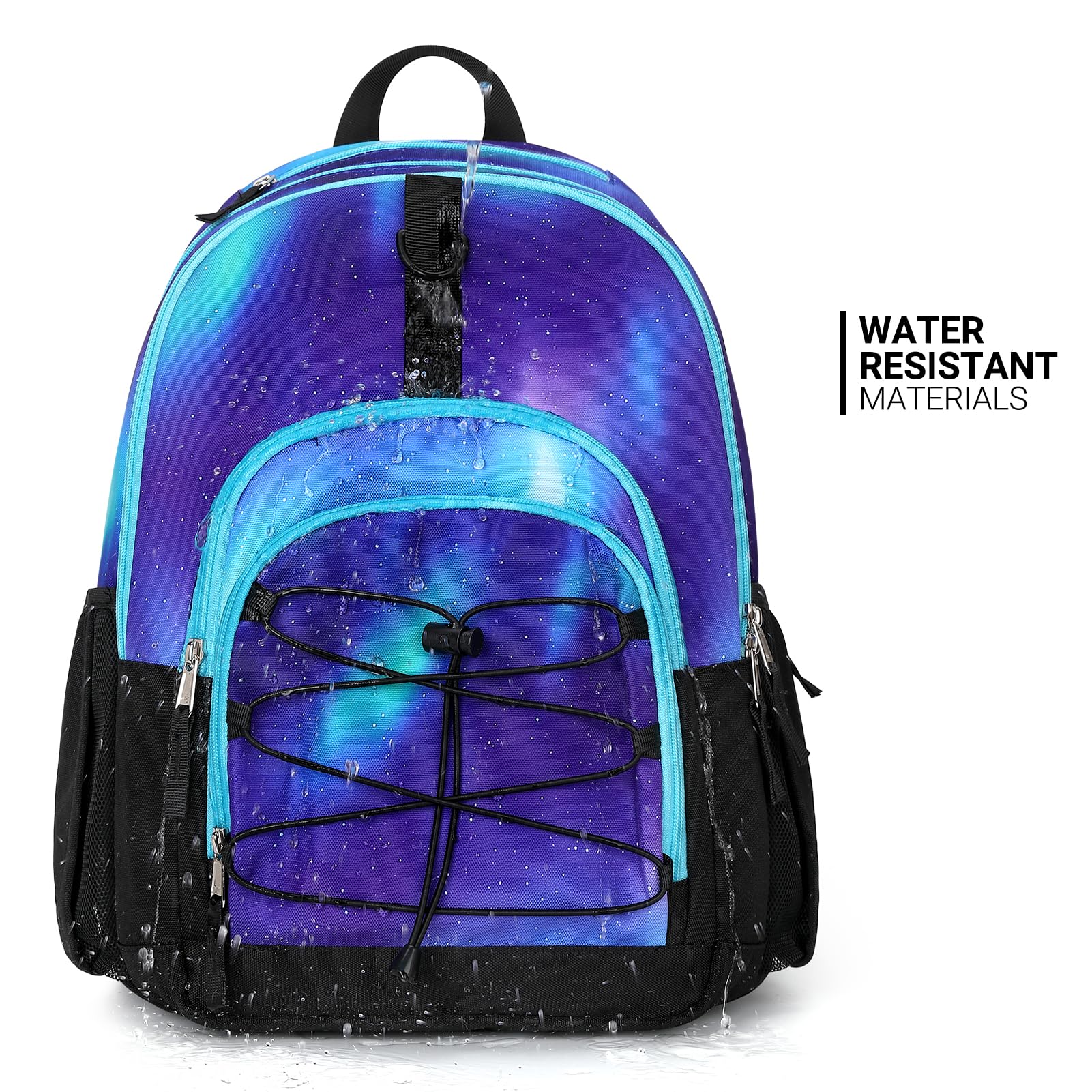 ZORFIN Backpack for School, Travel: Bookbag for Girls Boys - Kids Backpack with Multi Compartments - Night Aurora Blue