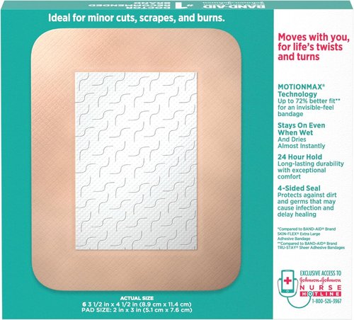 Band-Aid Brand Skin-Flex Adhesive Wound Covers - Flexible & Comfortable First Aid for Minor Cuts, Large 6 ct