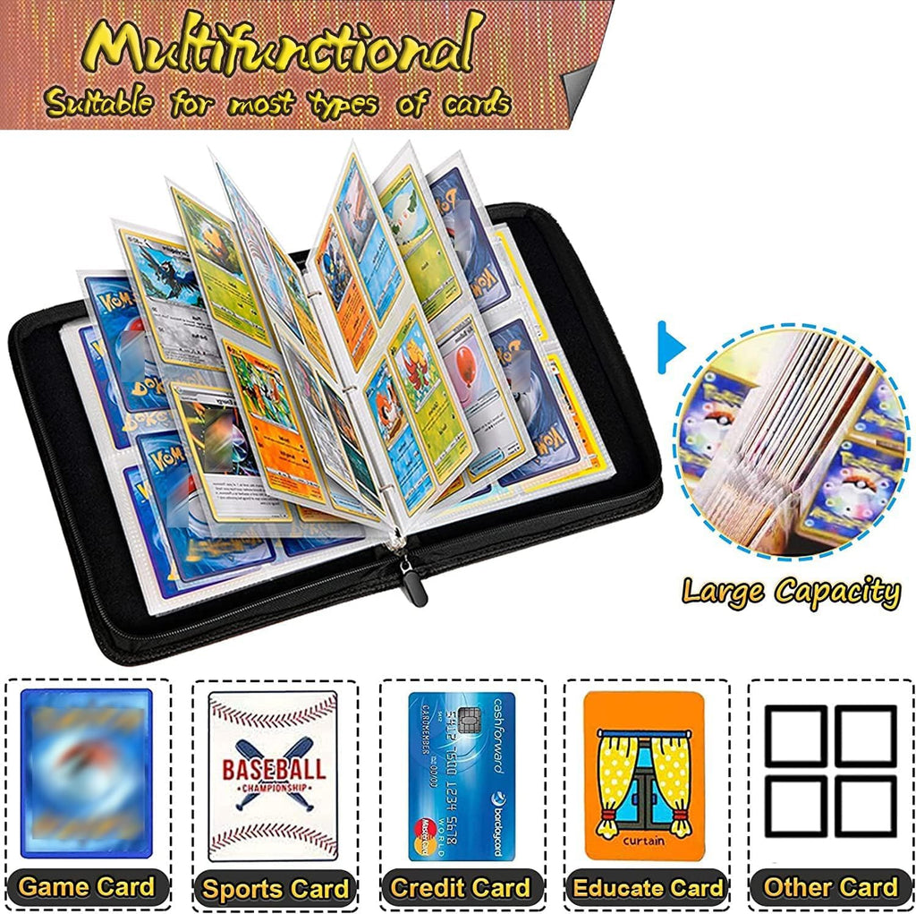 Sparkly Trading Card Binder - 4-Pocket Zippered Album with 50 Removable Pages | Waterproof Storage for 400 TCG/CCG Cards (Orange)