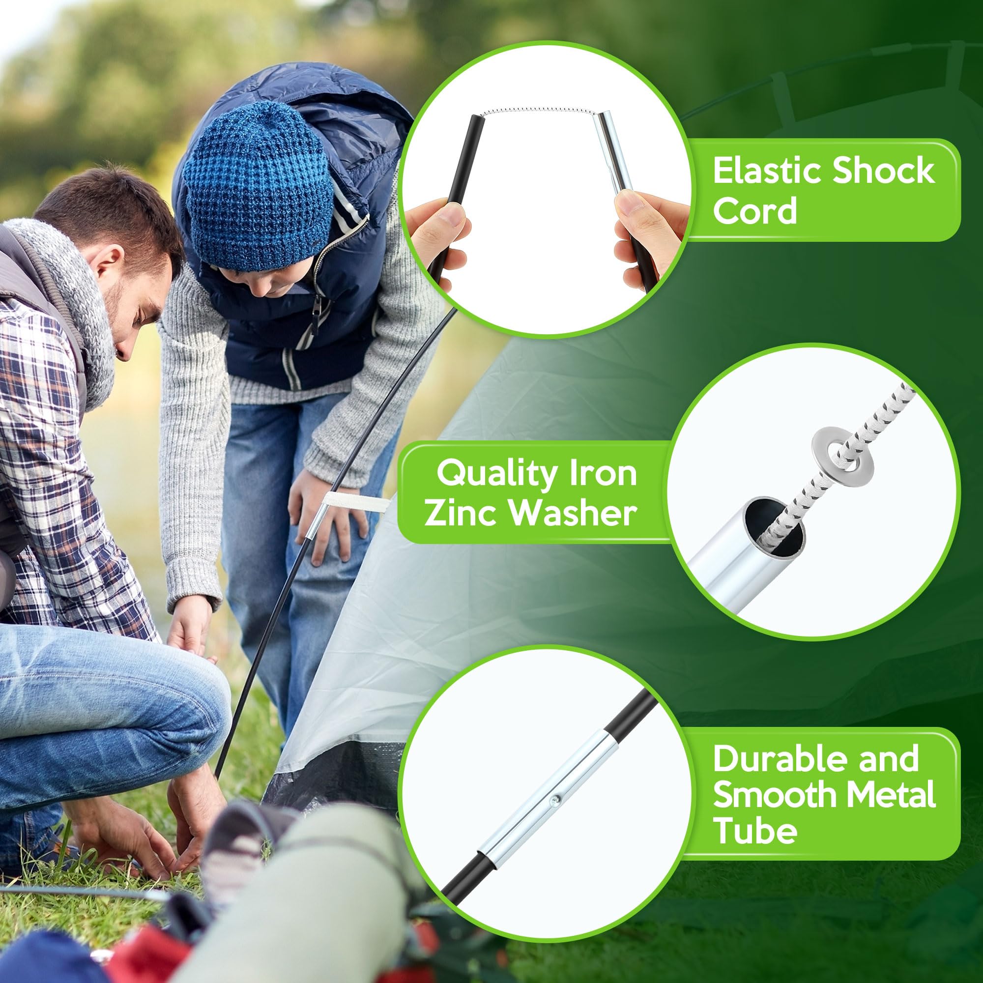 Shimeyao 2 Set Tent Pole Repair Kit, Universal Nylon Tent Poles Replacement Kit with 2 Shock Cords, 12 Washers, 4 Metal Tubes and 2 Iron Lead Wire, Repair Accessories for Camping Hiking Backpacking