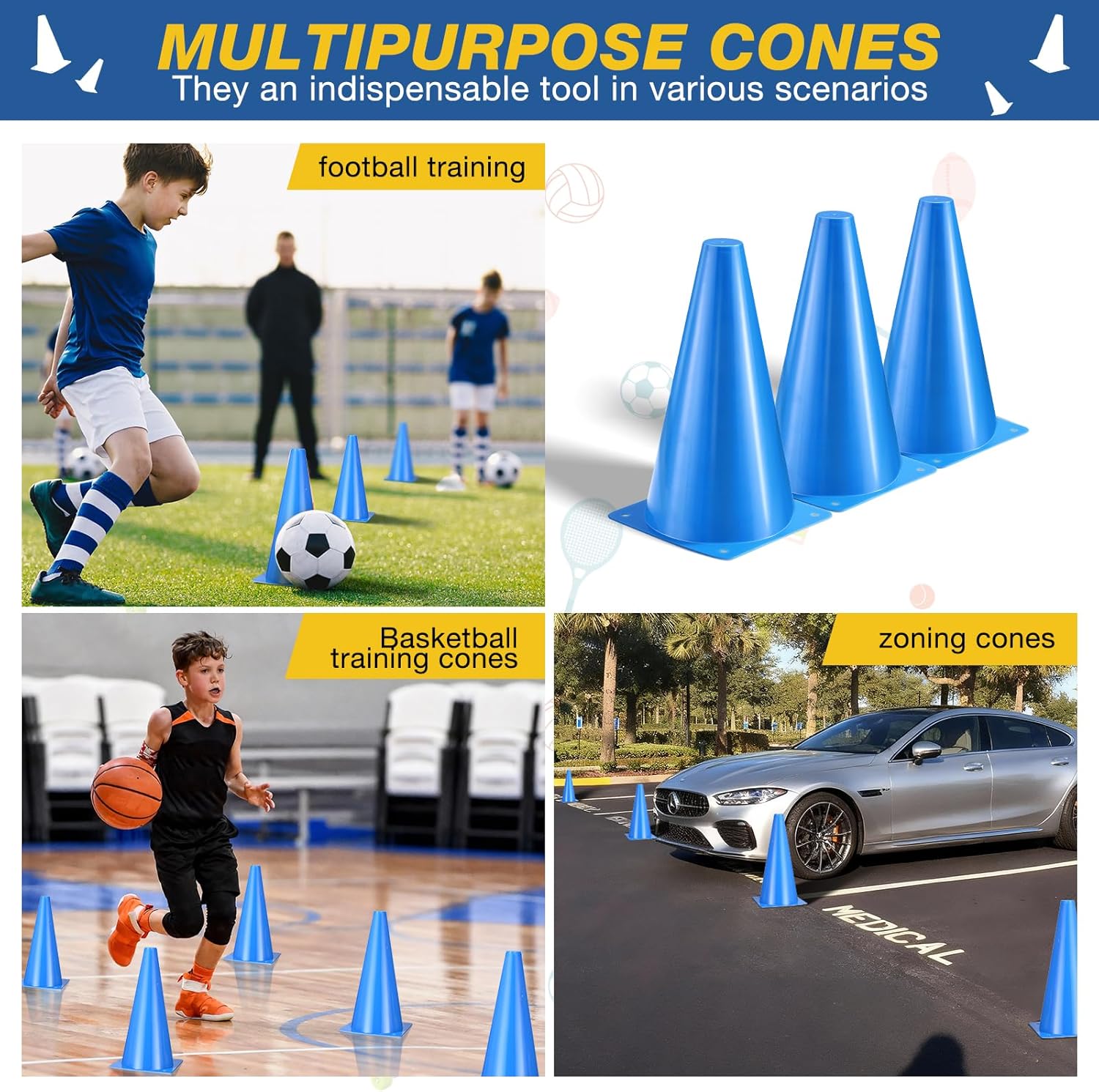 Skiennix 12-Inch Durable Traffic Cones - 12-Pack Versatile Plastic for Sports Training & Safety
