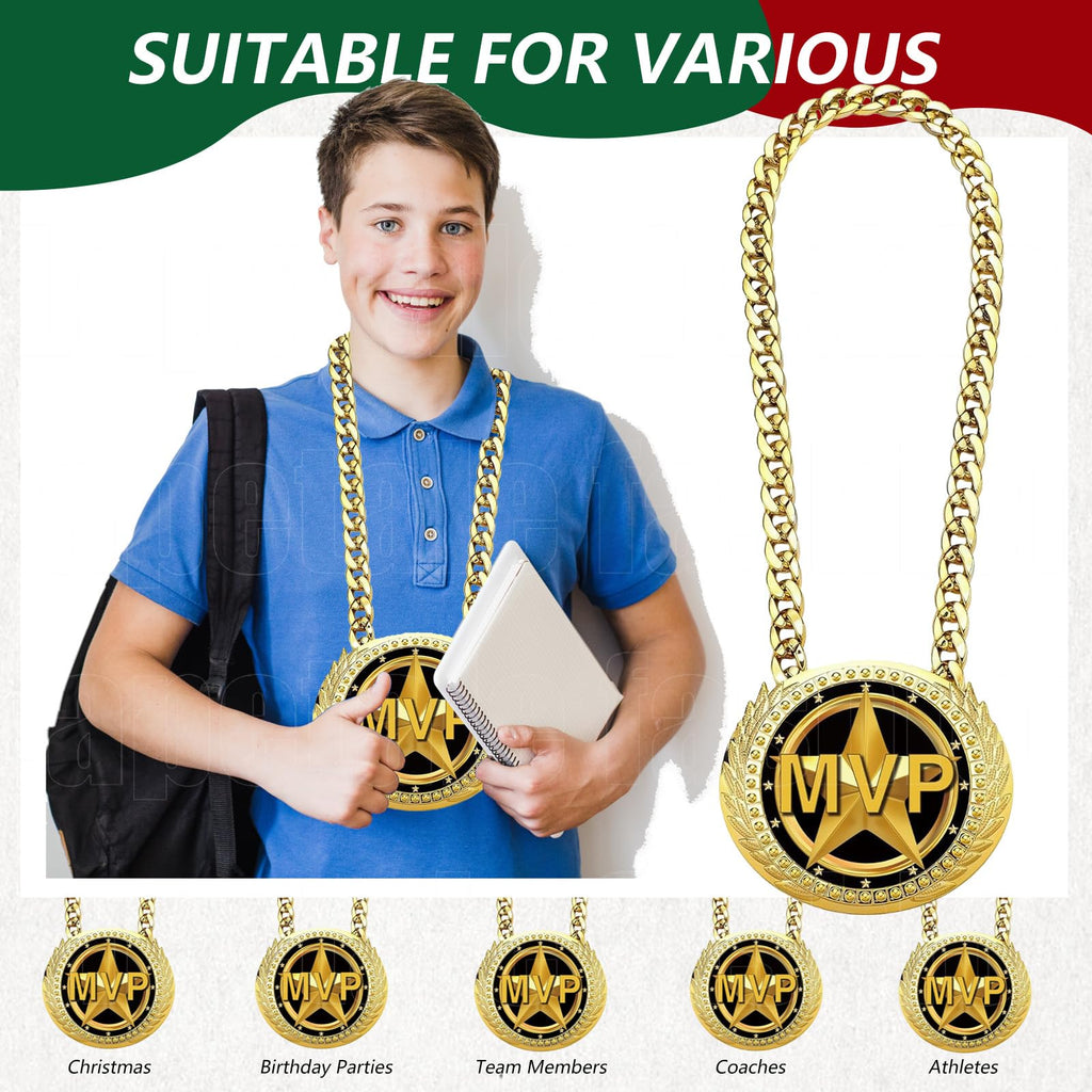 Greatest of All Time Turnover Chain - 6" Big Gold Awards Medal Goat Trophy Necklace Champion Chain for Football Fantasy Basketball Soccer Sports Achievements MVP Turnover Chain Athlete Prize Gifts