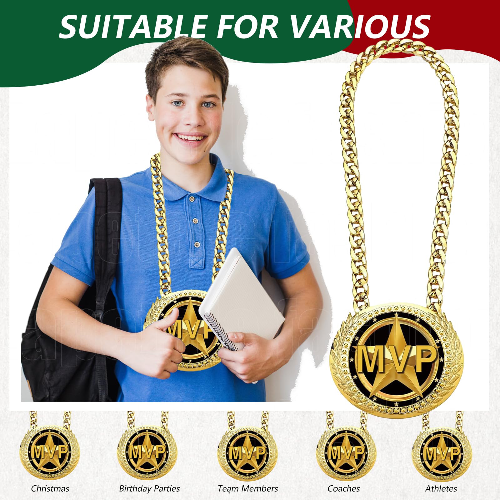 Greatest of All Time Turnover Chain - 6" Big Gold Awards Medal Goat Trophy Necklace Champion Chain for Football Fantasy Basketball Soccer Sports Achievements MVP Turnover Chain Athlete Prize Gifts