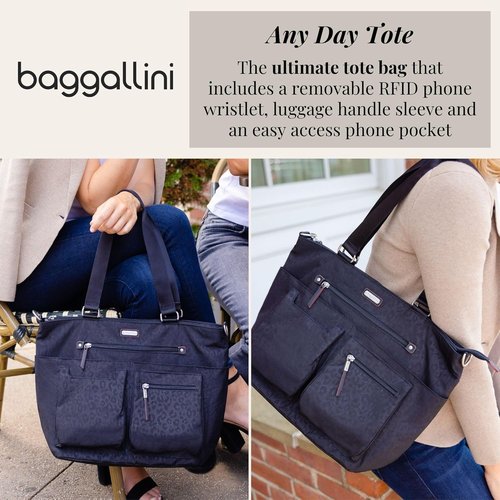 Baggallini Any Day Tote - Stylish Tote Bag with RFID Phone Wristlet for Secure Travel
