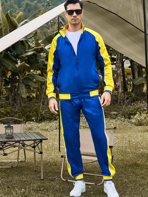 Litteking Men's Tracksuits Sweat Suit Casual Long Sleeve 2 Piece Outfit Sports Jogging Suits Set Blue 2XL
