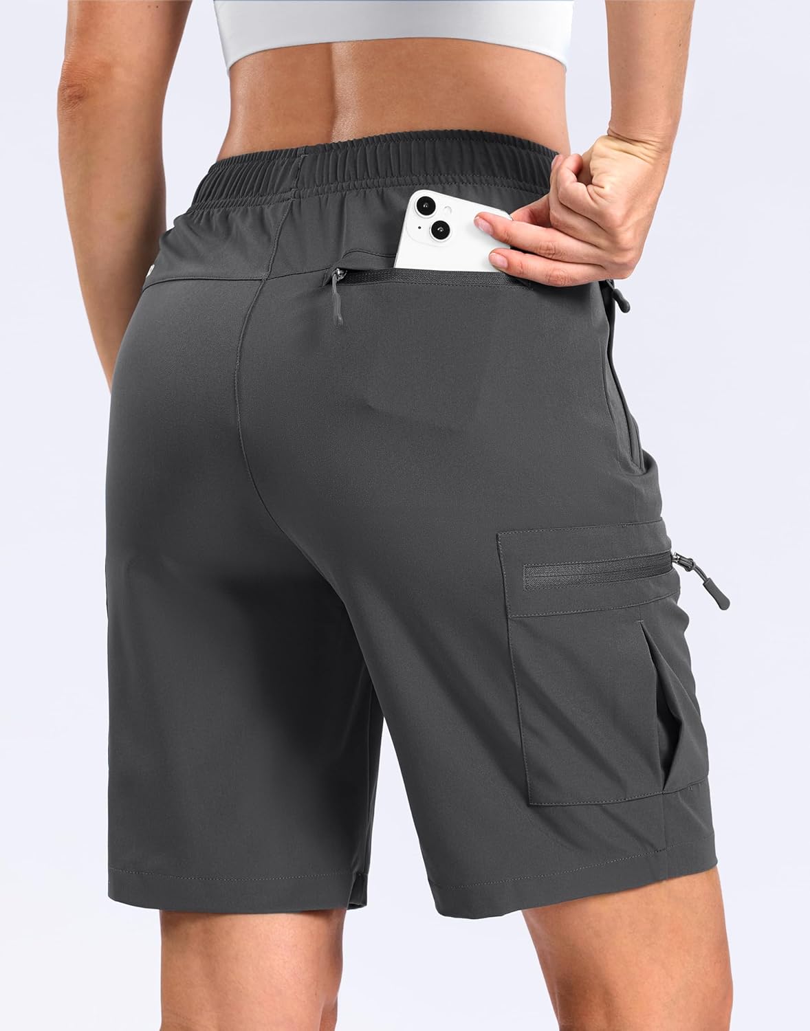 SANTINY Women's Lightweight Hiking Cargo Shorts - Quick Dry with 5 Zipper Pockets | Summer Travel & Golf