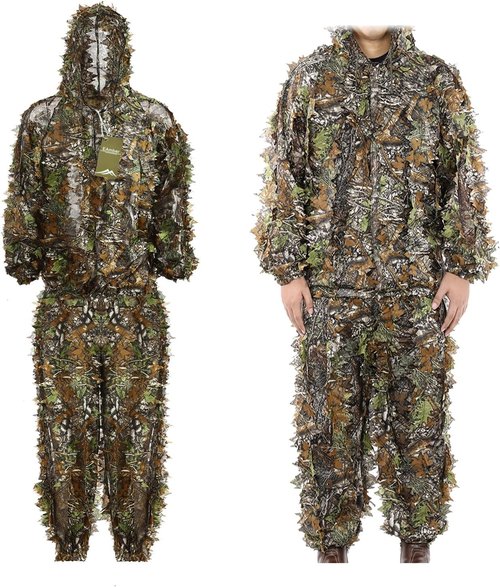 EAmber Ghillie Suit - 3D Leaf Camouflage Hunting Pants for Youth & Adults | Lightweight Coveralls