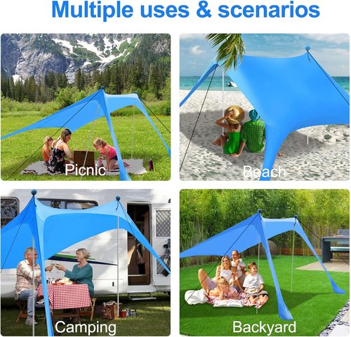 Beach Canopy Tent by [Brand Name] - UPF 50+ UV Protection Sun Shade | Complete with Sandbags, Poles & Anti-Wind Ropes