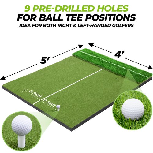 Golfguru Golf Mat 5x4ft-16mm Thickened Dual Turf Golf Hitting Mat with Alignment Aid, Dense Elite Mats Practice Outdoor Indoor, Chipping Training Matt for Backyard Garage Driving Simulators