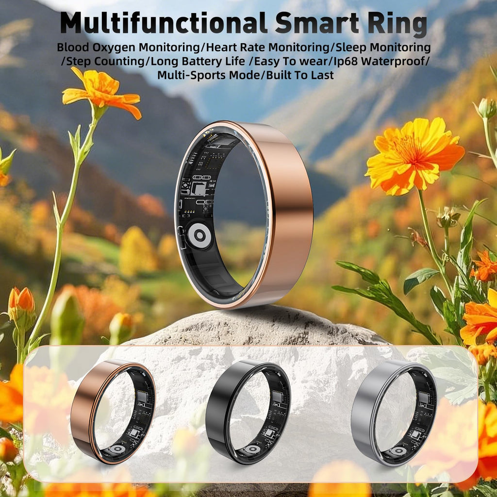 Smart Ring with Sleep Monitoring, Step Counting, Heart Rate, Blood Oxygen, Blood Pressure for iPhone and Android, No Subscription Fee, IP68 Waterproof Health Tracker (Silver, 7)