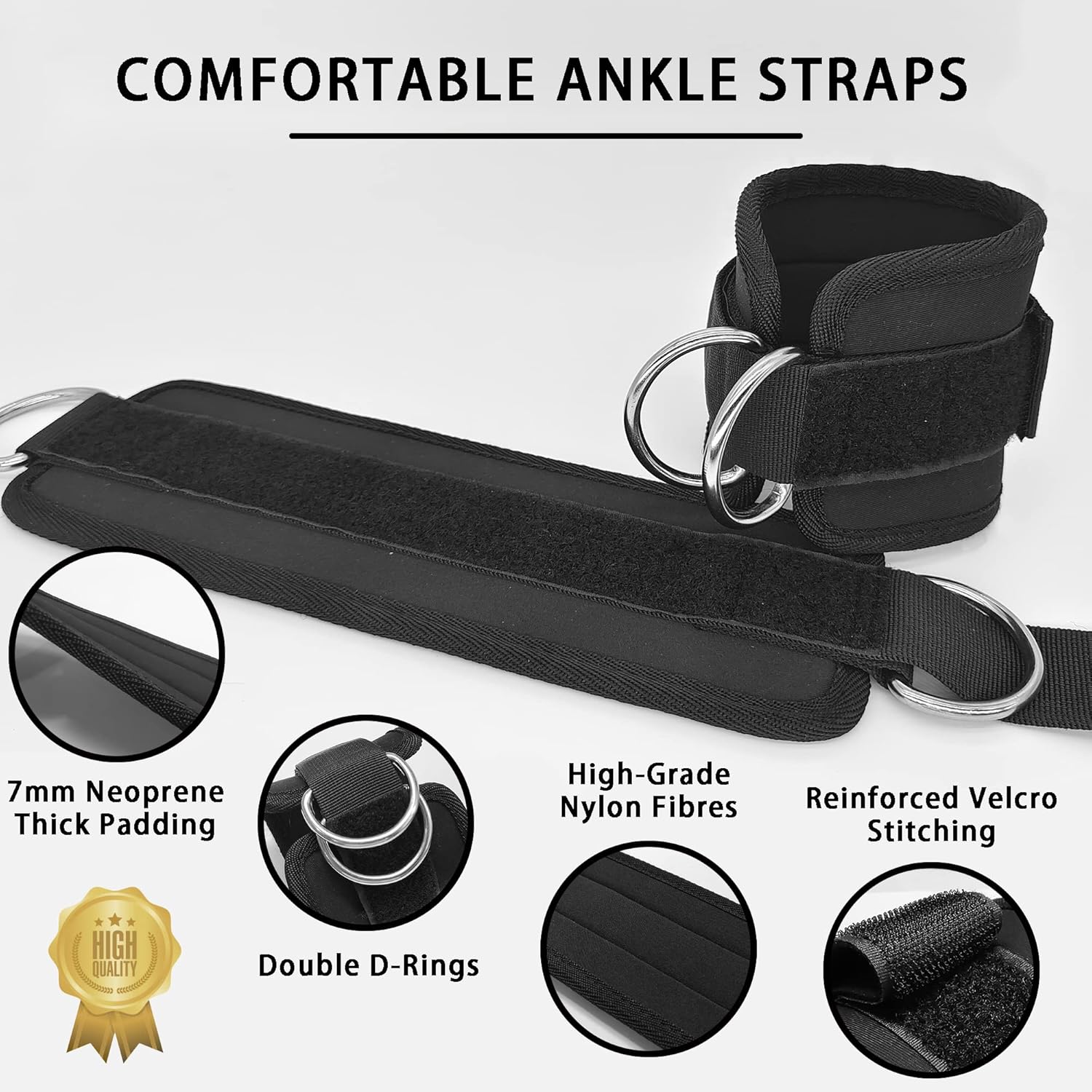 Skiennix Fitness Ankle Straps - Comfortable Adjustable Padded Cuffs for Kickback Glute Workouts | 2 Pack