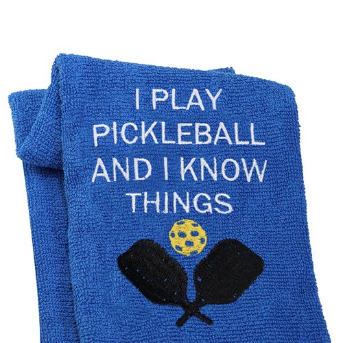 Pickleball Gift Towel I Play Pickleball and I Know Things Embroidered Towel Gift for Pickleball Lover (Play Pickleball & Know Things)
