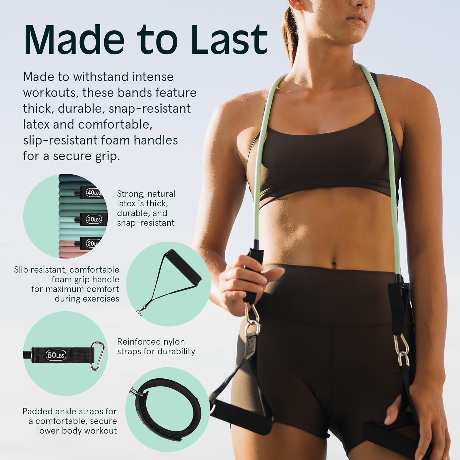 Retrospec Resistance Bands Set - 5 Stackable Bands with Handles & Door Anchor | Portable Fitness Equipment for Yoga & Therapy