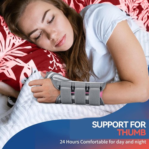 FEATOL Carpal Tunnel Wrist Brace - Night Support Thumb Spica Splint for De Quervains - Large/XLarge, White Pink