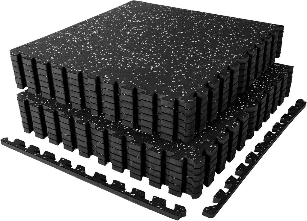 SUPERJARE Extra-Thick Rubber Exercise Mat - Interlocking Gym Flooring Tiles, 12 Pcs, 48 Sq Ft, Black/Grey