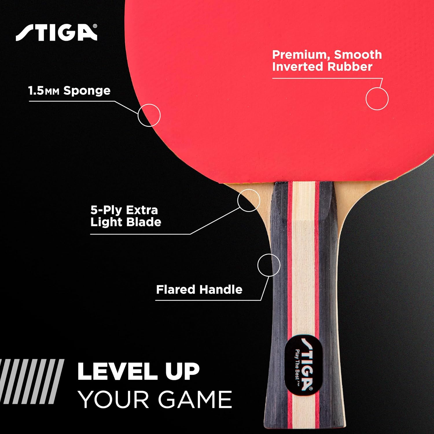 STIGA Performance Table Tennis Set | USATT Approved Rackets & 3-Star Balls - 5-Ply Blade & Flared Handle