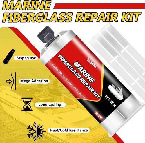Marine Fiberglass Repair Kit, 100ml White Gel Coat Repair Kit for Repairing Cracks, Holes, Chip in Boat, Jet Ski, Yacht, Surfboard, Sturdy and Waterproof Fiberglass Filler for Tile, Acrylic, Ceramic