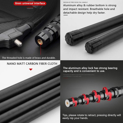 Carbon Fiber Extendable Fishing Net - 9ft/11.15ft Telescoping Handle | Rubber Coated, Holds Up to 20lbs