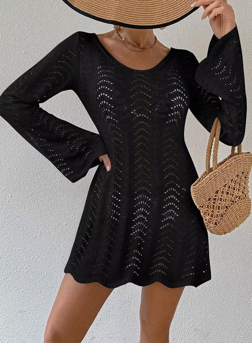 Falechay Women's Swimsuit Cover-Up - Long Sleeve Crochet Design | Backless Mesh for Summer Beach Vacations