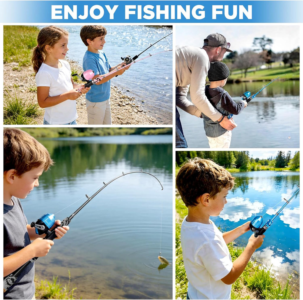 PLUSINNO Kids Fishing Pole - Telescopic Spincast Rod Combo for Boys, Girls & Adults - Complete Kit