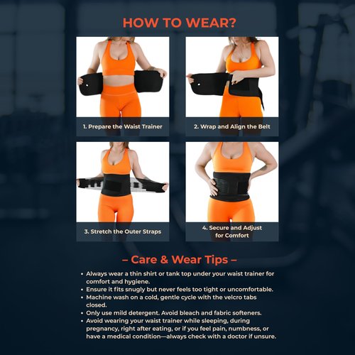 Velocity.Fitness Waist Trainer for Women – Adjustable Waist Cincher & Ab Trimmer Belt with Hook-and-Loop Straps | Tummy Control Body Shaper with Double Compression for Core & Back Support Black