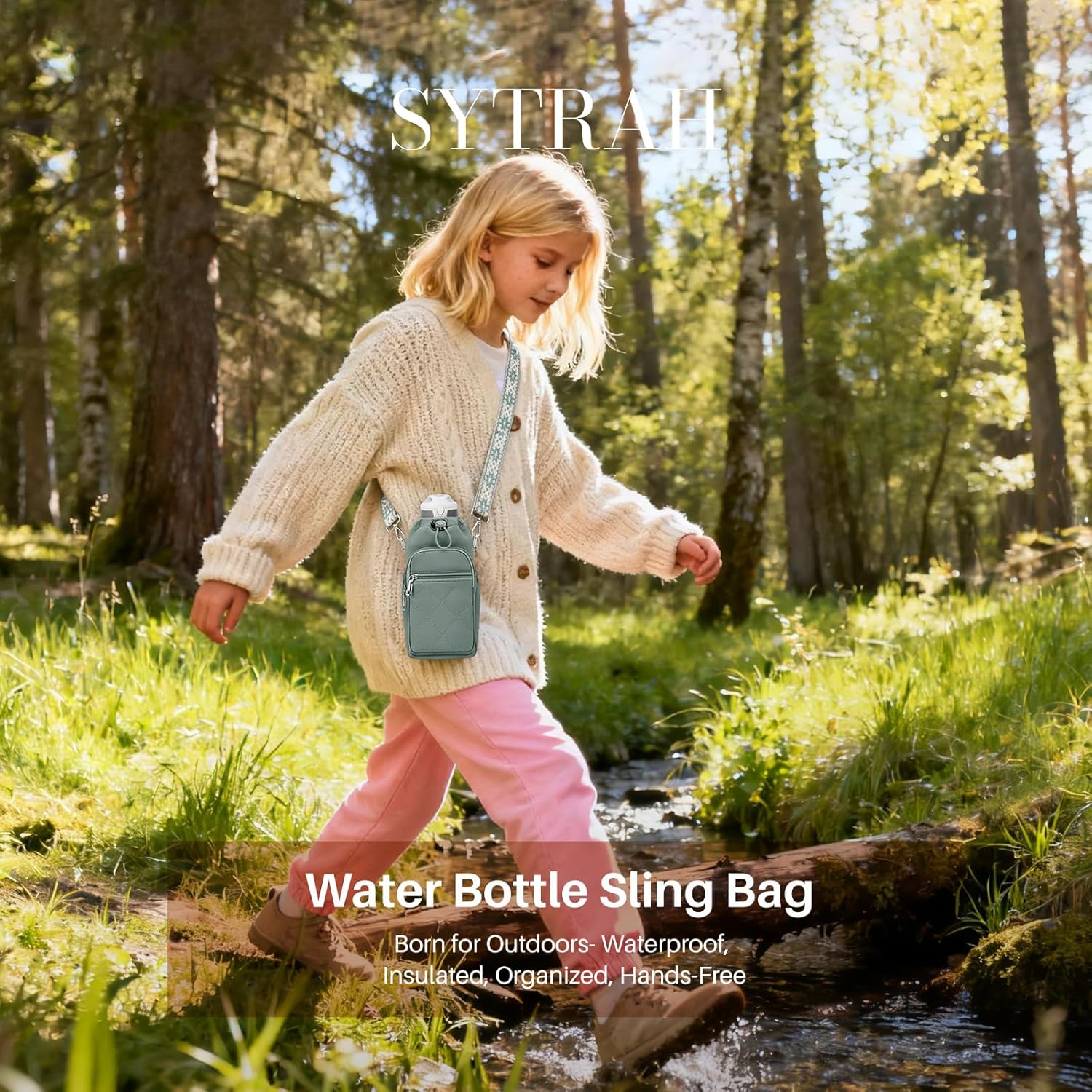 SYTRAH Water Bottle Carrier Bag - 40oz Water Bottle Purse with Strap & Phone Pocket for Hiking