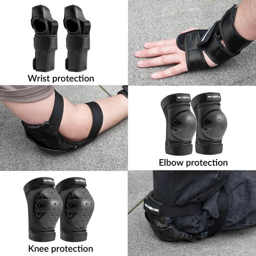 METROLLER Adult & Kids Protective Gear Set for Men, Women Youth Knee Pads, Elbow Pads & Wrist Guards 3 in 1 for Skateboarding Multi-Sports Protective Gear