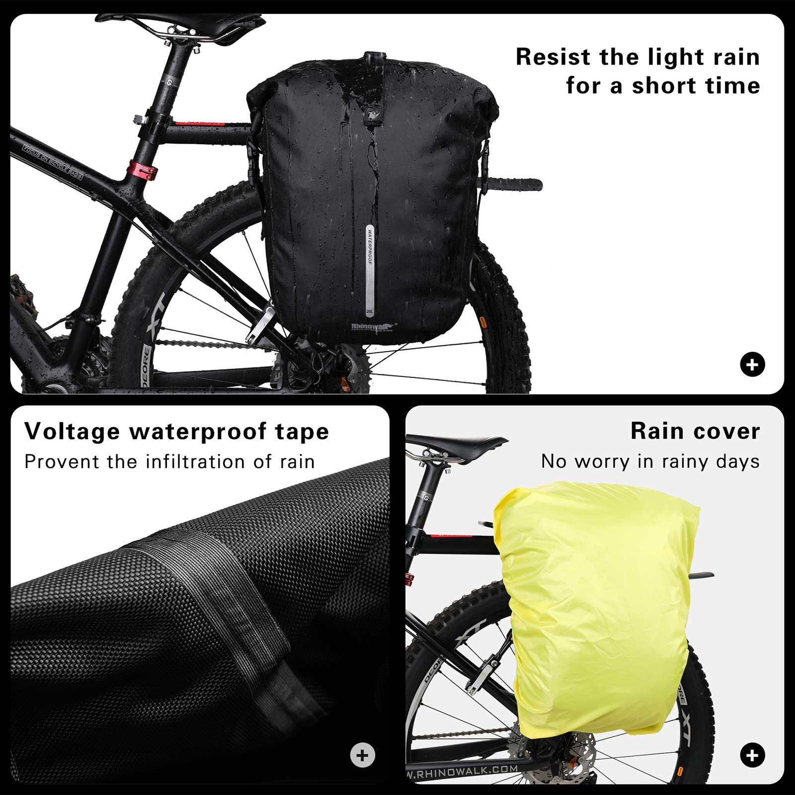 Rhinowalk Bike Pannier Bag 20L Bicycle Rear Rack Bag Laptop Storage Bag Backpack Shoulder Bag with Rain Cover