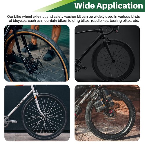 Keadic 60Pcs 3 Size Bicycle Wheel Axle Nut and Safety Washer Kit, Hub Flanged Axle Nut Hardware Parts and Wheel Retaining Hooks Repair Set for Mountain Road Folding Bike Front and Rear Wheel