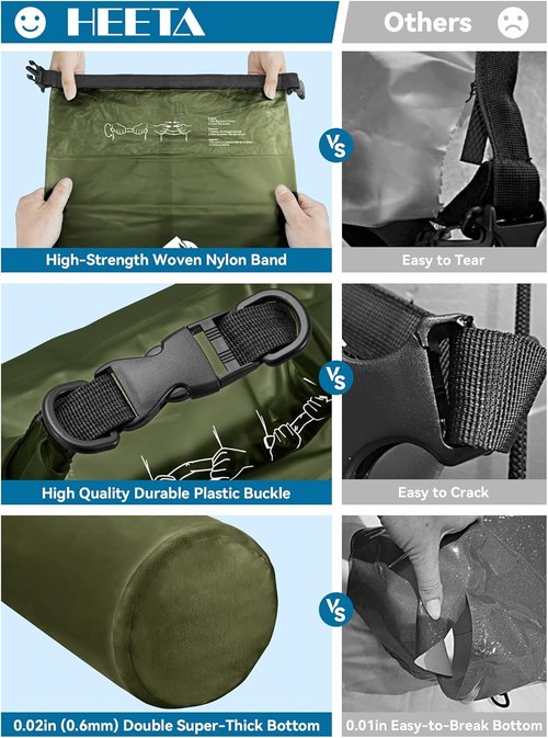 HEETA Waterproof Dry Bag - Lightweight Roll Top Storage Backpack with Phone Case | 5L/10L/20L/30L/40L for Travel, Swimming, Kayaking, and Camping