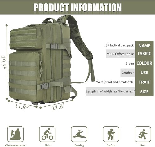 Createy 45L Military Tactical Backpack - Large 3-Day Assault Pack for Camping, Hunting & Hiking