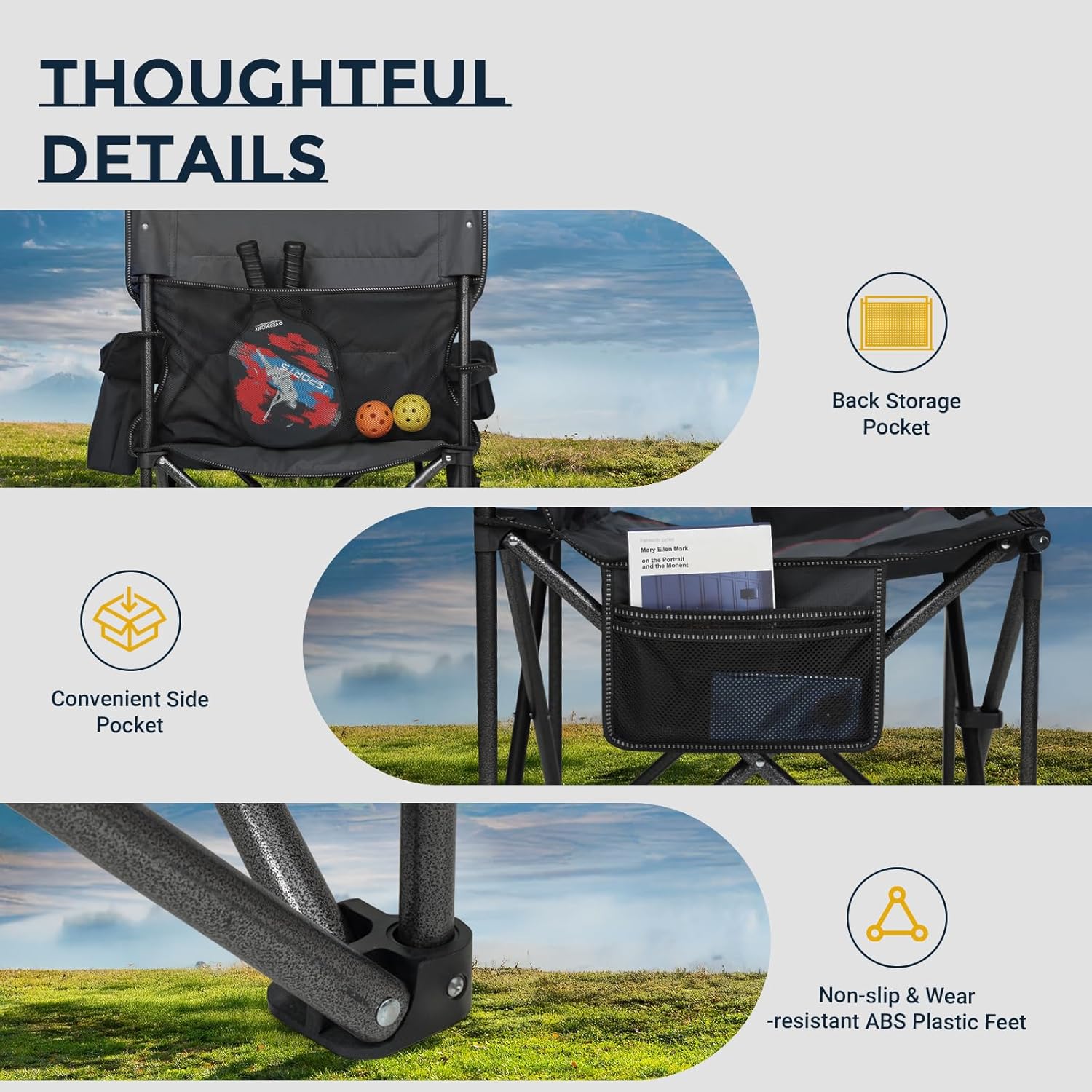 Overmont Oversized Camping Chair - 450lbs Capacity with Padded Cushion & Cooler Pockets | Heavy-Duty Design