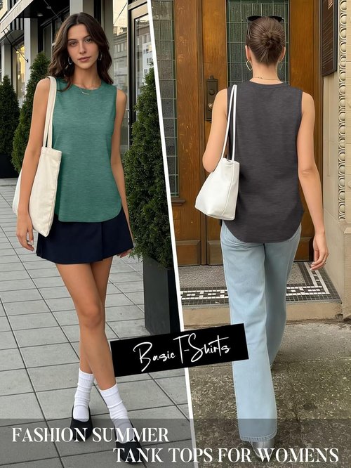 KKJ Women's Tank Tops - Casual Sleeveless Workout Tees for Spring & Summer | 2 Pack, Loose Fit