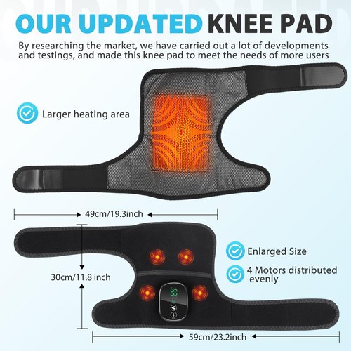Cordless Heated Knee Massager for Pain Relief, FSA Eligible HSA 2026 Upgrade 4-Motor Full-Coverage Vibration & Heat, XL Heating Knee Brace for Targeted Pain Relief in Knee, Shoulder & Elbow, 5 Heat Levels & 5 Massage Modes