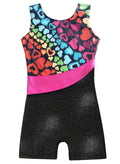 Leotards for Girls Gymnastics Ballet Dance Outfit size 6 7 Sparkle Colorful Hearts Sleeveless Biketards Hotpink Black (Rainbow Heart, 6-7 Years)