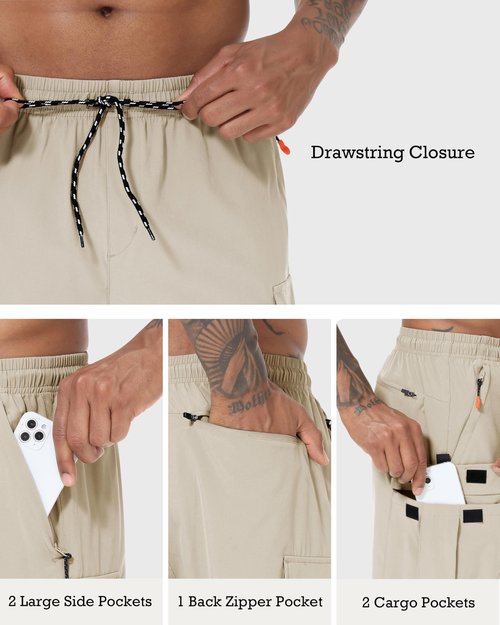 Men's Cargo Shorts Quick Dry Lightweight Stretch Hiking Shorts for Men with 5 Pockets No Lining