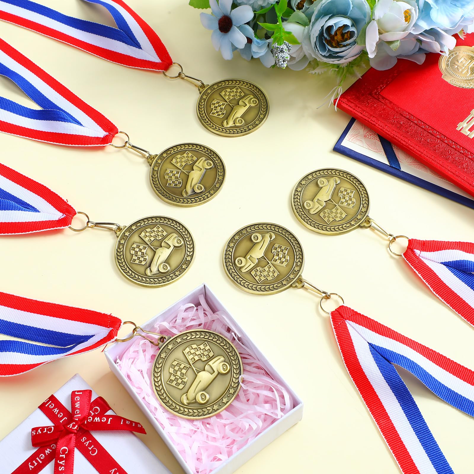 Remuuly 30 Pcs Award Medals Bulk 2'' Gold Trophy Award Winner Metal First Place with Neck Ribbons Prize Gift for Tournaments Match Sports Competition Teams Adult (Race Car Derby)